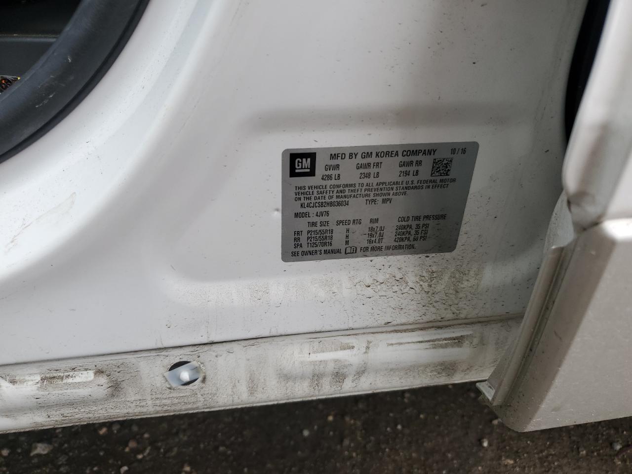 2017 Buick Encore Essence VIN: KL4CJCSB2HB036034 Lot: 85732205