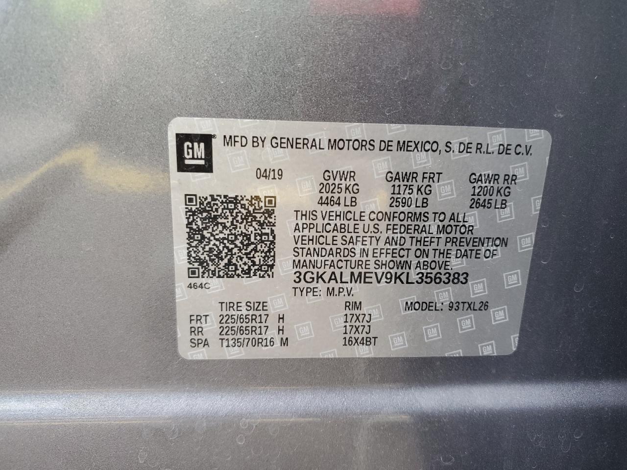 2019 GMC Terrain Sle VIN: 3GKALMEV9KL356383 Lot: 89859045