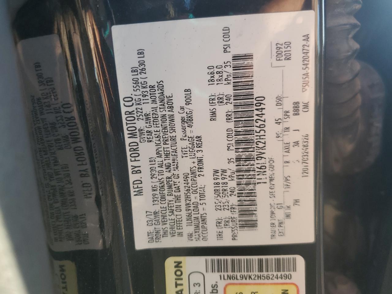 2017 Lincoln Continental Premiere VIN: 1LN6L9VK2H5624490 Lot: 84736615