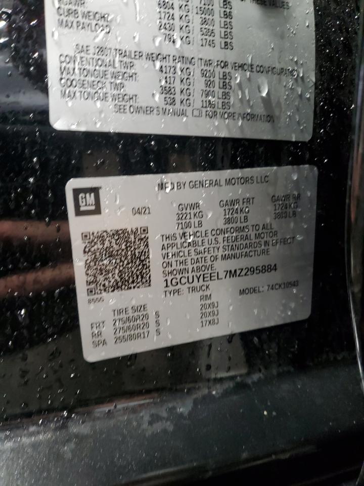 2021 Chevrolet Silverado K1500 Rst VIN: 1GCUYEEL7MZ295884 Lot: 82228385