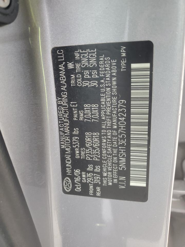 2007 Hyundai Santa Fe Se VIN: 5NMSH13E57H042379 Lot: 85156695