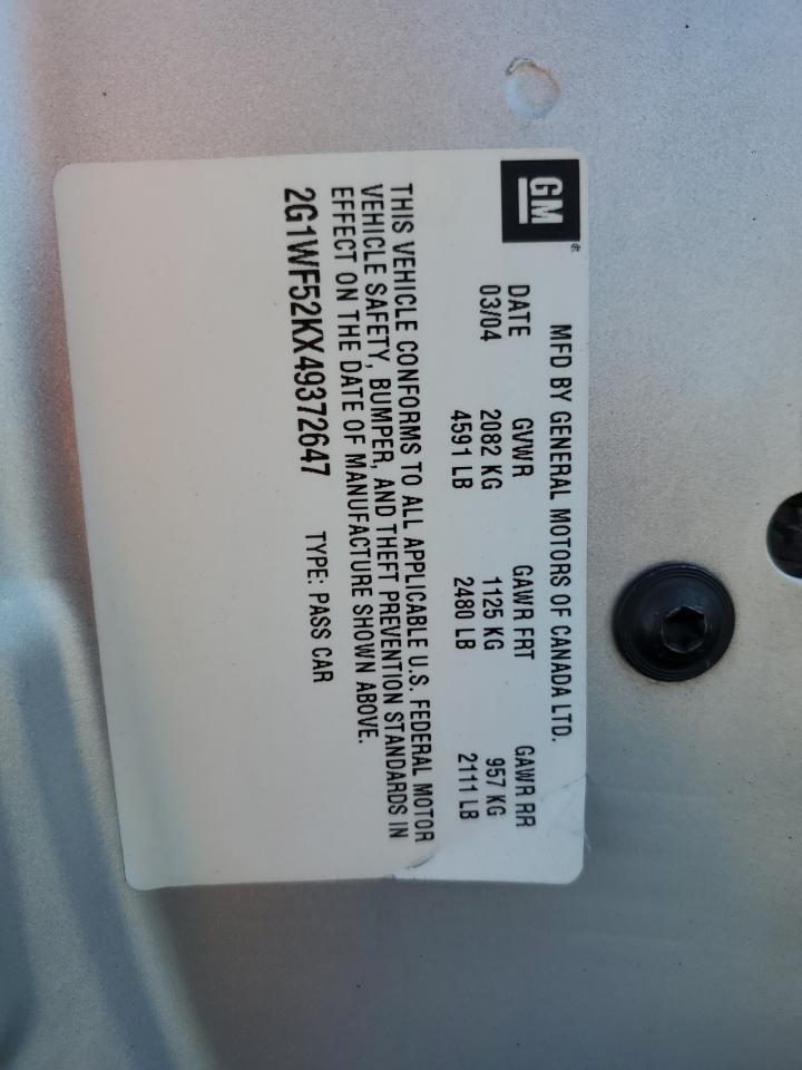 2004 Chevrolet Impala VIN: 2G1WF52KX49372647 Lot: 85172605