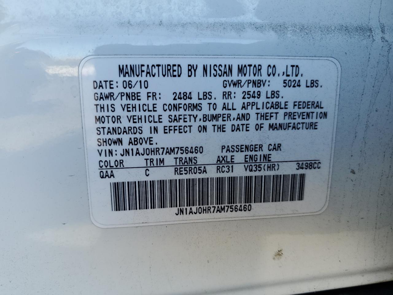 2010 Infiniti Ex35 Base VIN: JN1AJ0HR7AM756460 Lot: 89919605