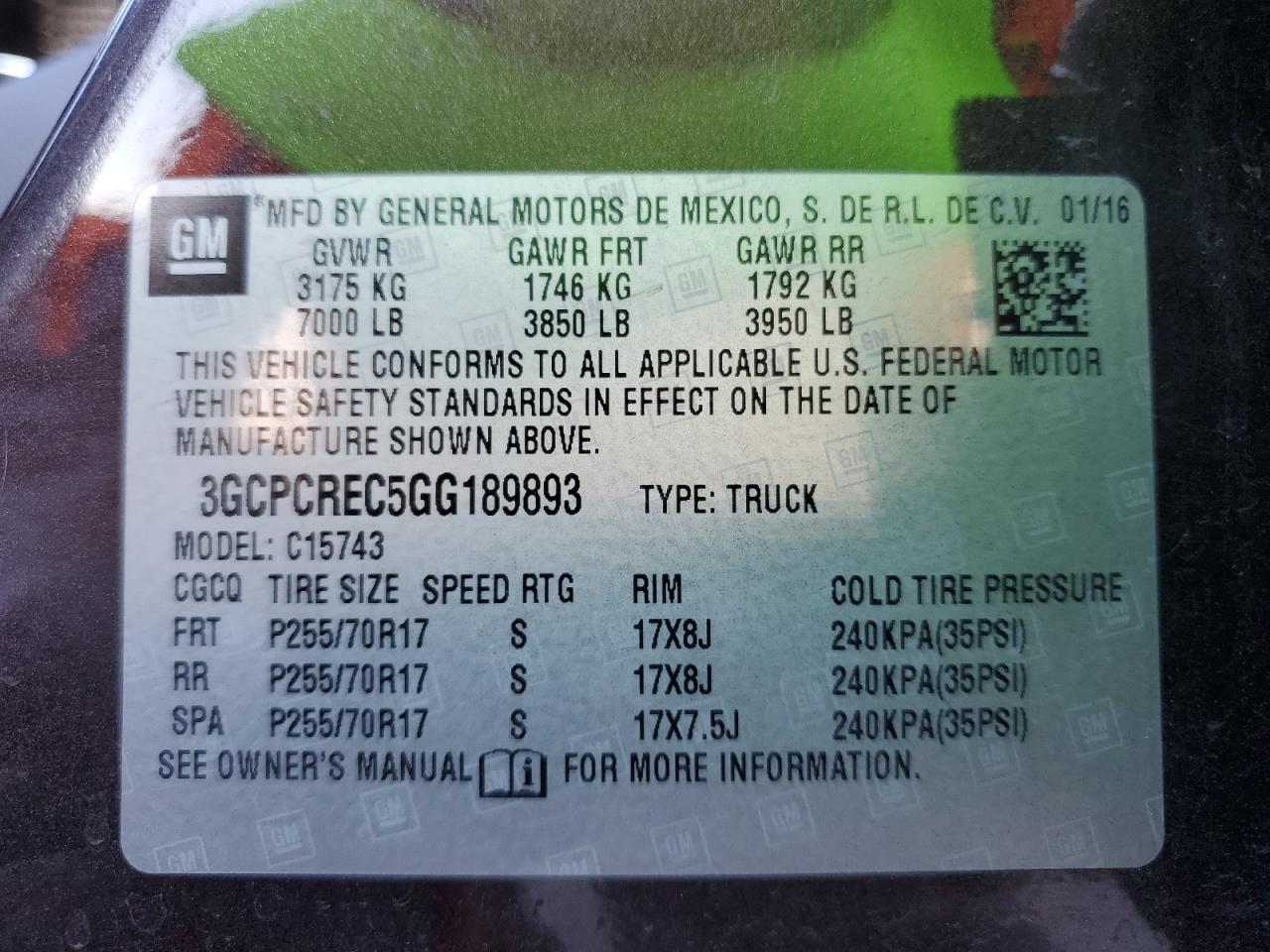 2016 Chevrolet Silverado C1500 Lt VIN: 3GCPCREC5GG189893 Lot: 82296895