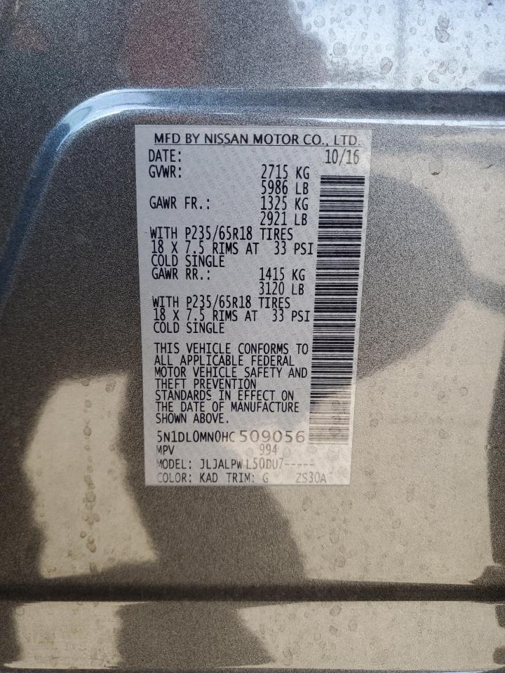 2017 Infiniti Qx60 VIN: 5N1DL0MN0HC509056 Lot: 82749695