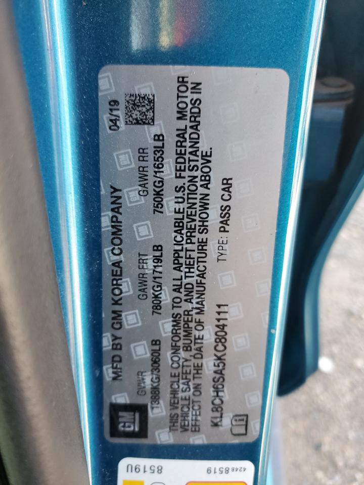 2019 Chevrolet Spark Activ VIN: KL8CH6SA5KC804111 Lot: 90408935