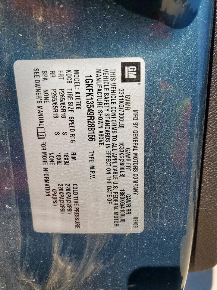 2009 GMC Yukon Hybrid VIN: 1GKFK13549R288166 Lot: 85111995