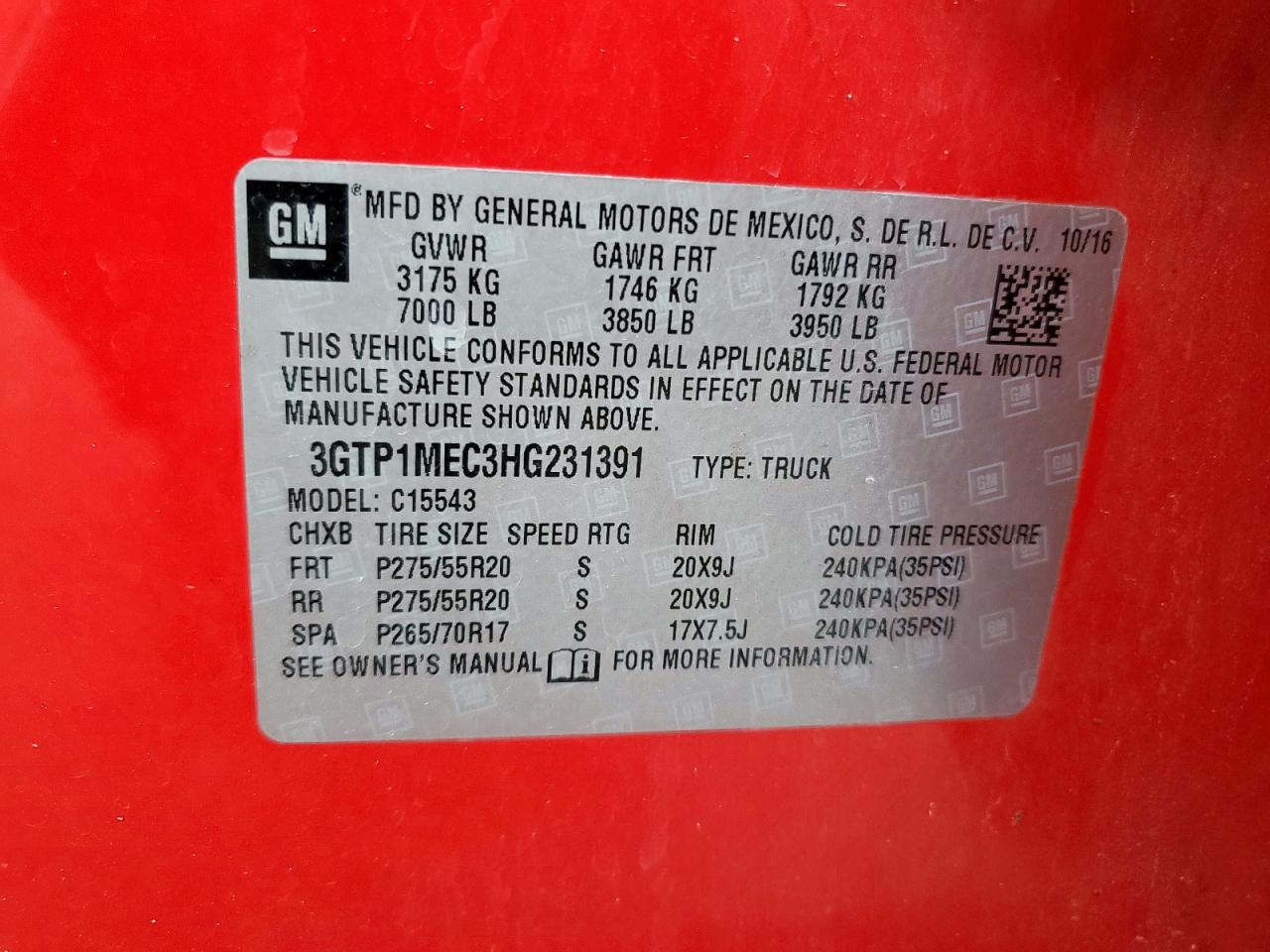 2017 GMC Sierra C1500 Sle VIN: 3GTP1MEC3HG231391 Lot: 85857075