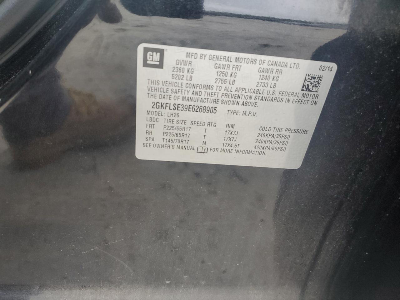 2014 GMC Terrain Slt VIN: 2GKFLSE39E6268905 Lot: 85784455