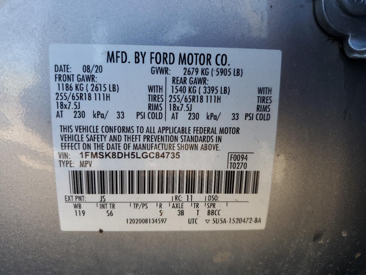 2020 Ford Explorer Xlt VIN: 1FMSK8DH5LGC84735 Lot: 86085605