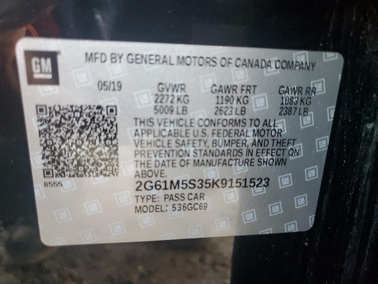 2019 Cadillac Xts Luxury VIN: 2G61M5S35K9151523 Lot: 87451115