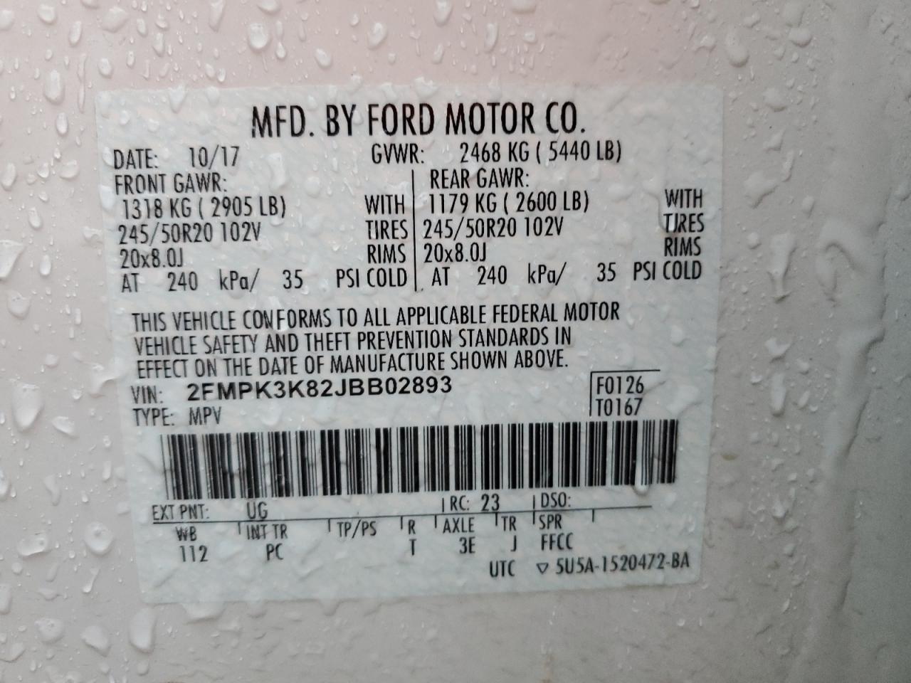 2018 Ford Edge Titanium VIN: 2FMPK3K82JBB02893 Lot: 84892125