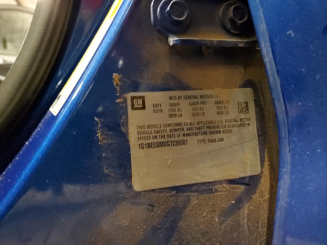 2016 Chevrolet Cruze Lt VIN: 1G1BE5SMXG7239301 Lot: 84545385