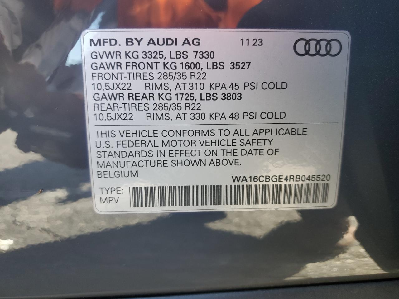 2024 Audi Sq8 E-Tron Prestige VIN: WA16CBGE4RB045520 Lot: 85861815