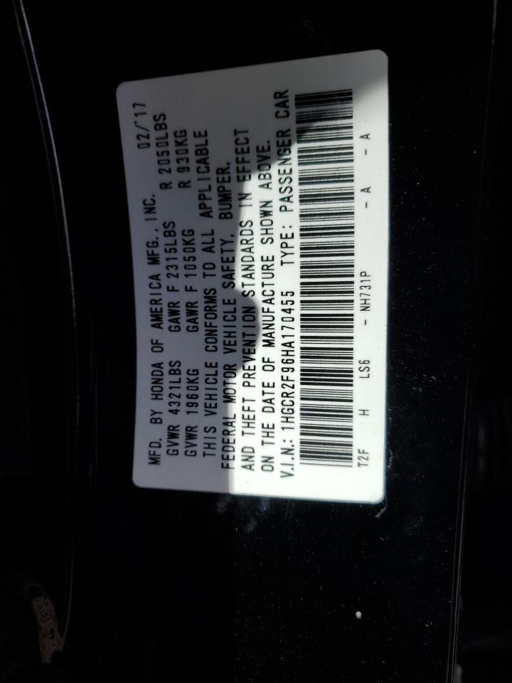 2017 Honda Accord Exl VIN: 1HGCR2F96HA170455 Lot: 86134625