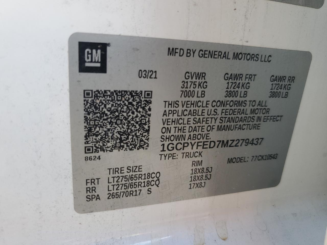 2021 Chevrolet Silverado K1500 Lt Trail Boss VIN: 1GCPYFED7MZ279437 Lot: 86627945