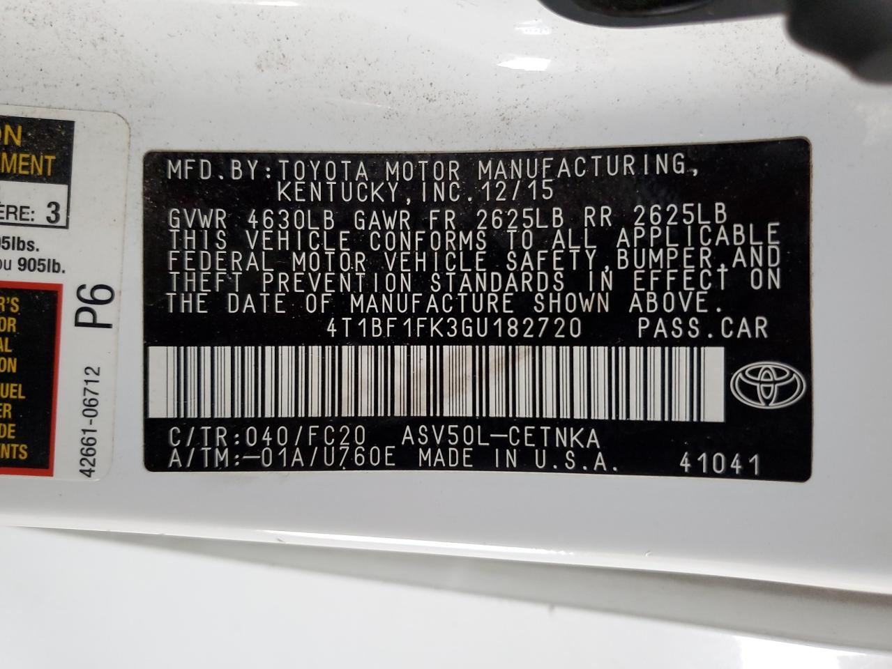 2016 Toyota Camry Le VIN: 4T1BF1FK3GU182720 Lot: 85201605