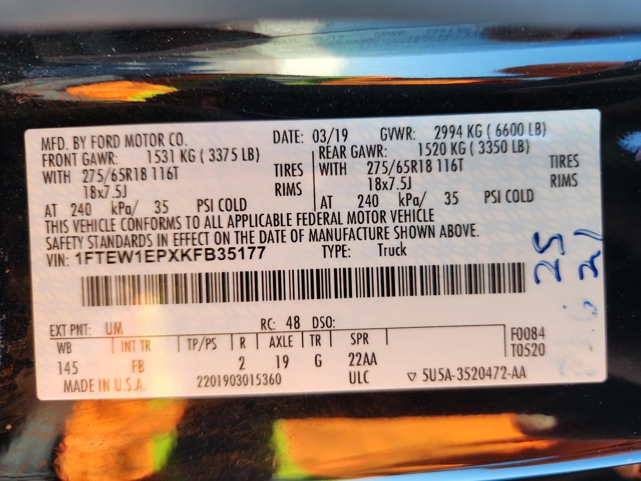 2019 Ford F150 Supercrew VIN: 1FTEW1EPXKFB35177 Lot: 82519695