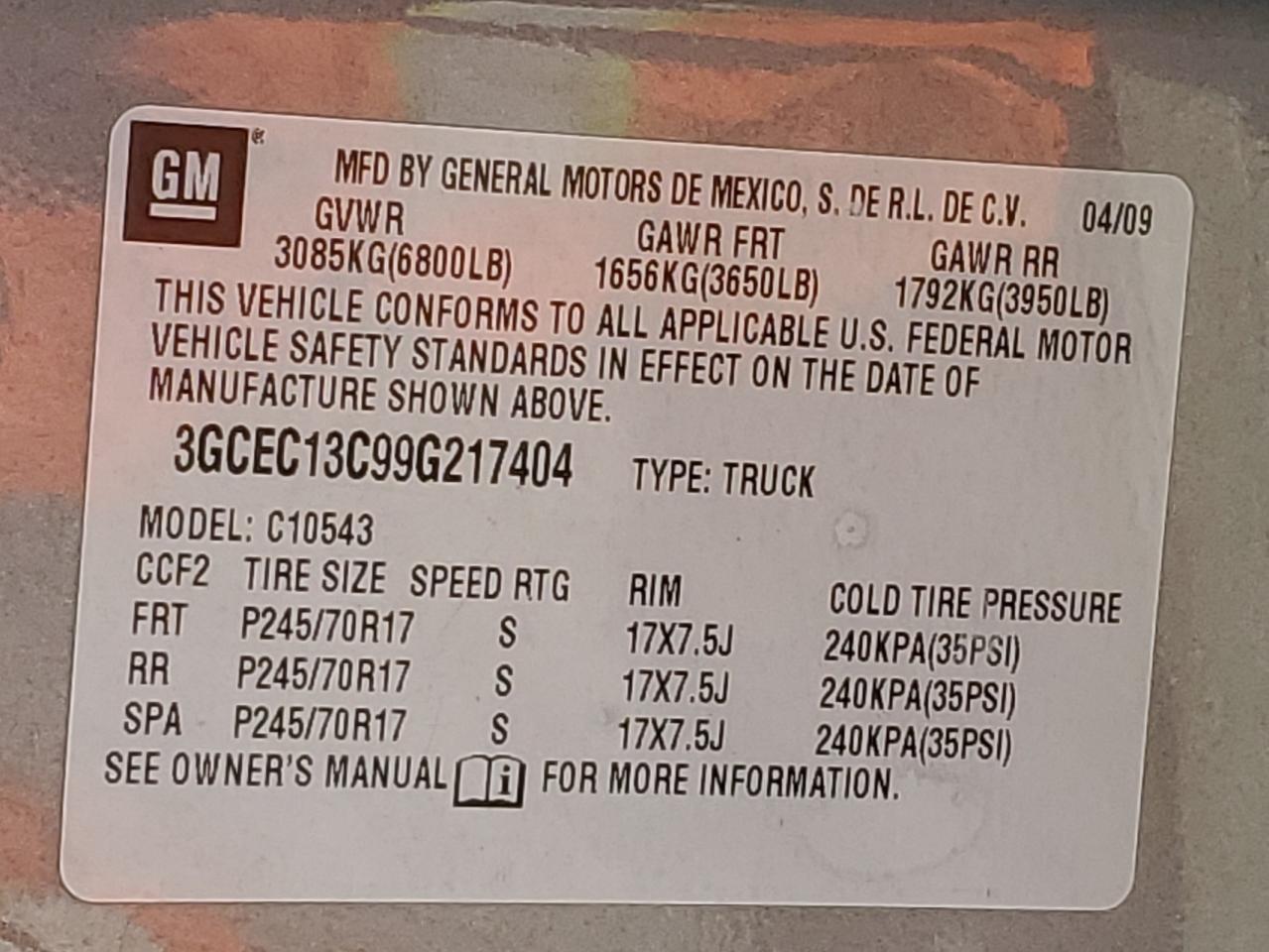 2009 Chevrolet Silverado C1500 VIN: 3GCEC13C99G217404 Lot: 82282295