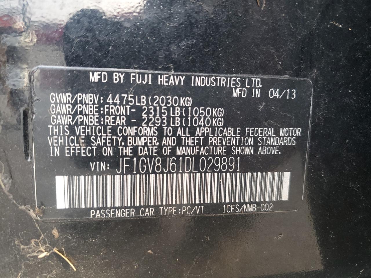 2013 Subaru Impreza Wrx Sti VIN: JF1GV8J61DL029891 Lot: 82247645