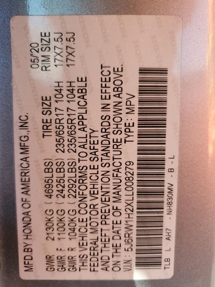 2020 Honda Cr-V Lx VIN: 5J6RW1H2XLL008279 Lot: 82689435