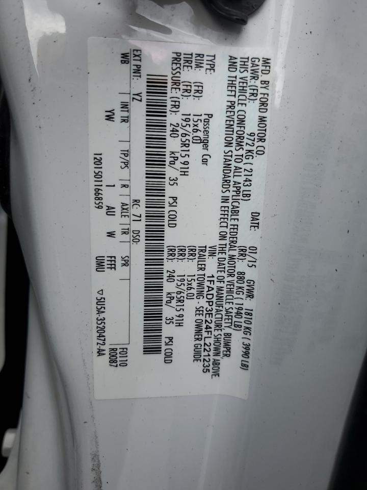 2015 Ford Focus S VIN: 1FADP3E24FL221235 Lot: 82374575