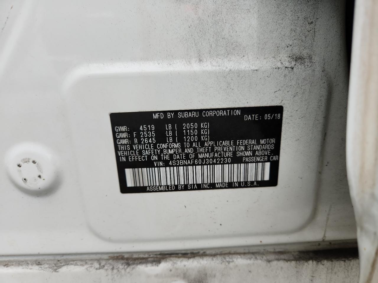 2018 Subaru Legacy 2.5I Premium VIN: 4S3BNAF60J3042230 Lot: 80853445
