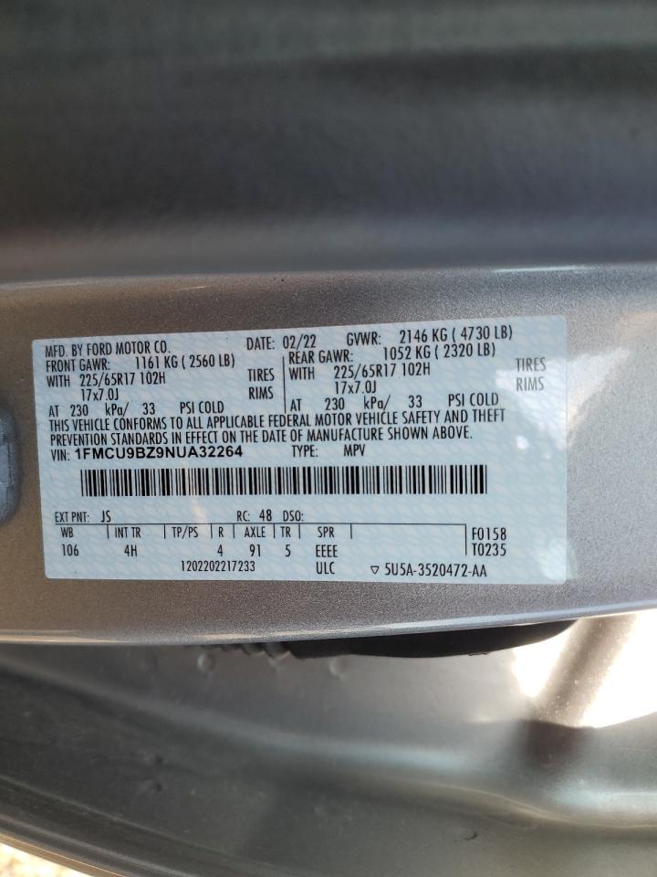 2022 Ford Escape Se VIN: 1FMCU9BZ9NUA32264 Lot: 85170125