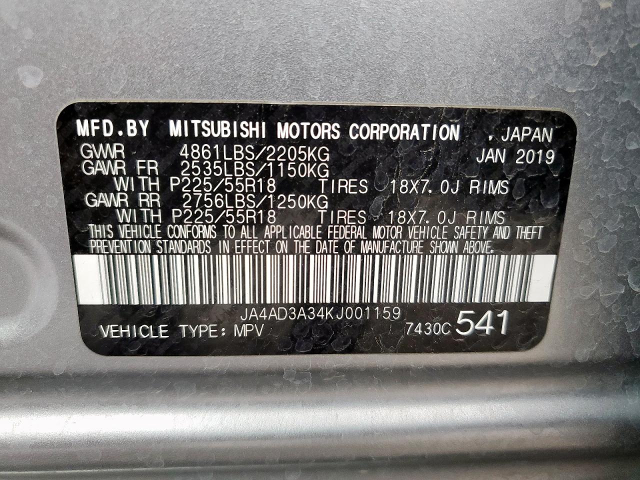 2019 Mitsubishi Outlander Se VIN: JA4AD3A34KJ001159 Lot: 84777705