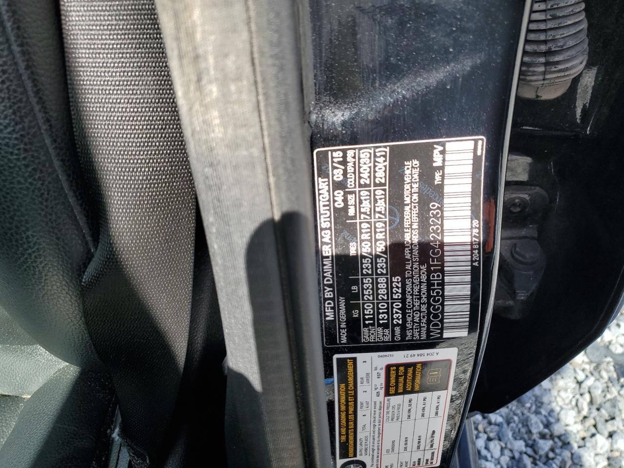 2015 Mercedes-Benz Glk 350 VIN: WDCGG5HB1FG423239 Lot: 86085975