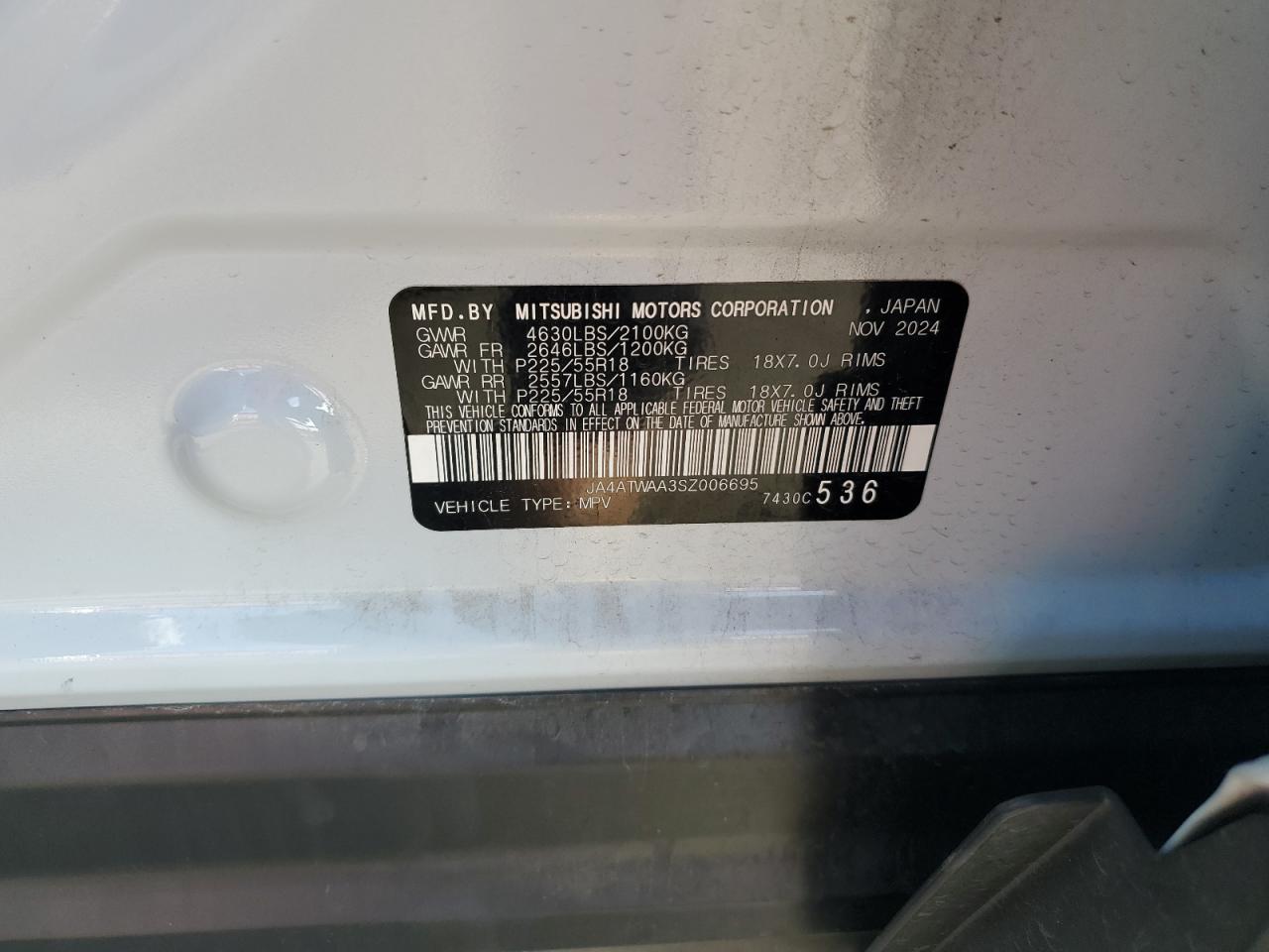 2025 Mitsubishi Eclipse Cross Se VIN: JA4ATWAA3SZ006695 Lot: 85090545
