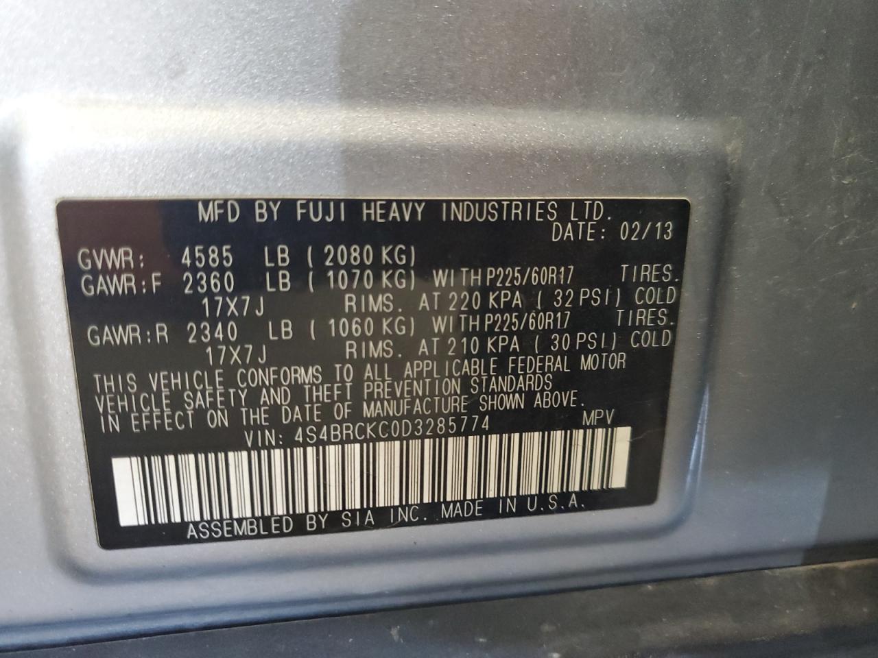 2013 Subaru Outback 2.5I Limited VIN: 4S4BRCKC0D3285774 Lot: 81326315