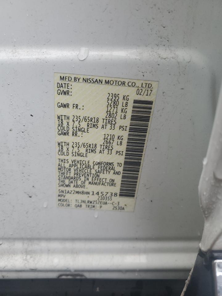 2017 Nissan Murano S VIN: 5N1AZ2MH8HN145738 Lot: 85737055