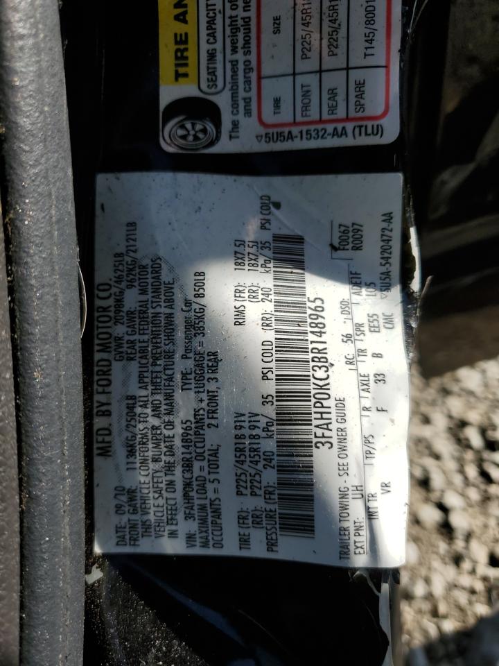 2011 Ford Fusion Sport VIN: 3FAHP0KC3BR148965 Lot: 81971925