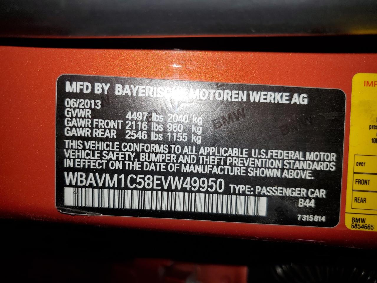 2014 BMW X1 Sdrive28I VIN: WBAVM1C58EVW49950 Lot: 82393915