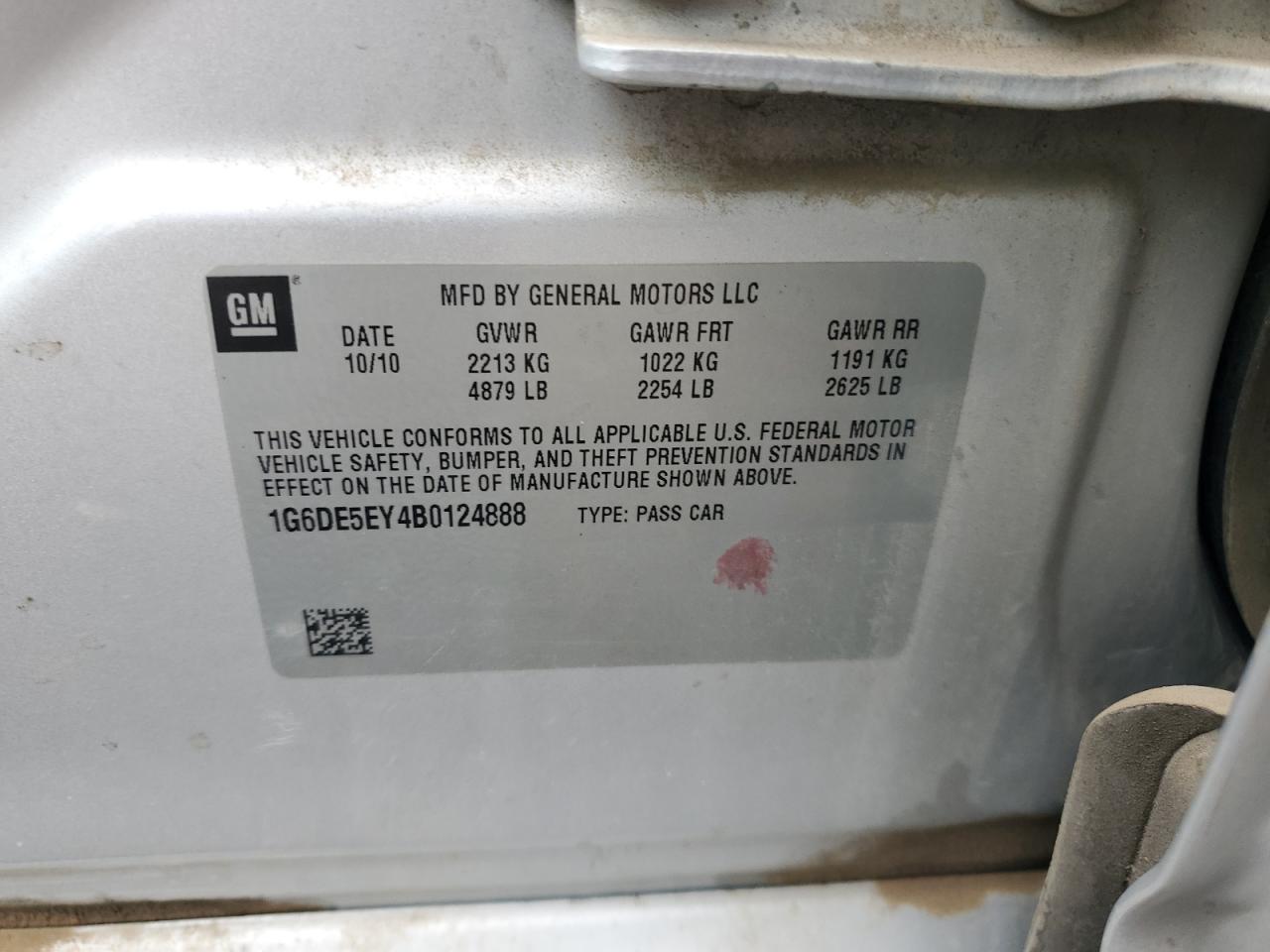 2011 Cadillac Cts Luxury Collection VIN: 1G6DE5EY4B0124888 Lot: 86504455