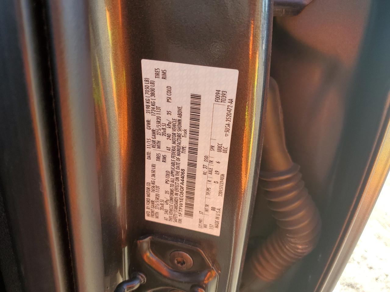 2016 Ford F150 Supercrew VIN: 1FTFW1EG5GFA44068 Lot: 84649625