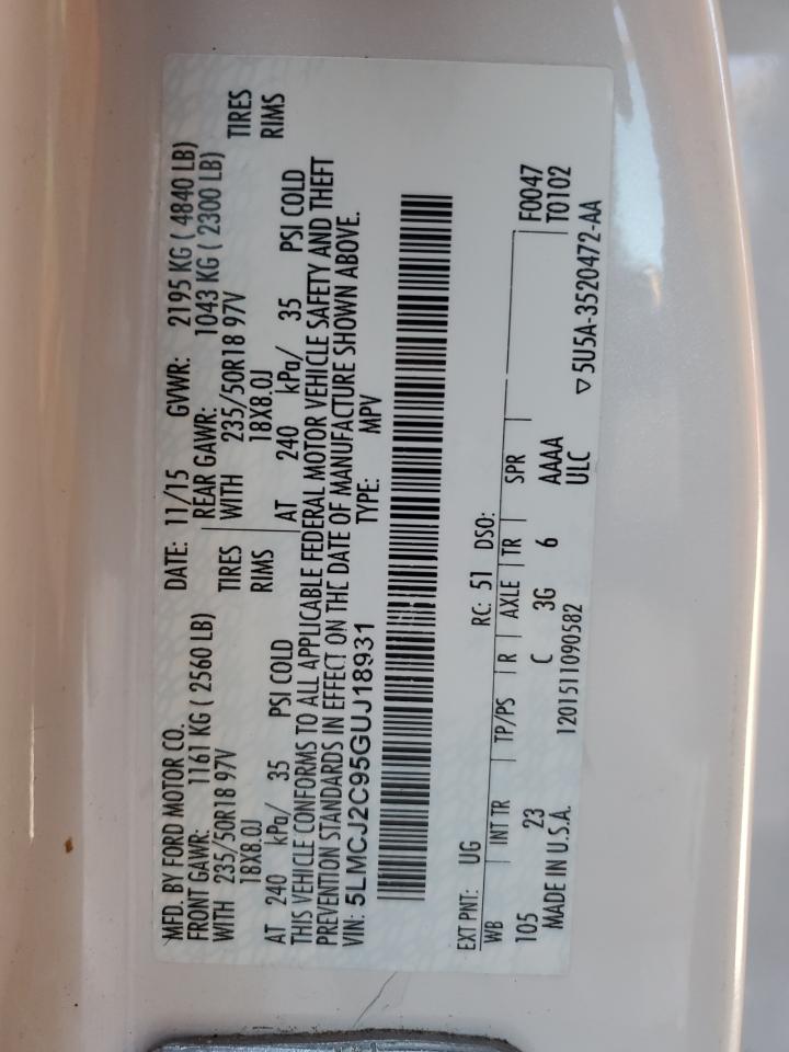 2016 Lincoln Mkc Select VIN: 5LMCJ2C95GUJ18931 Lot: 90735905