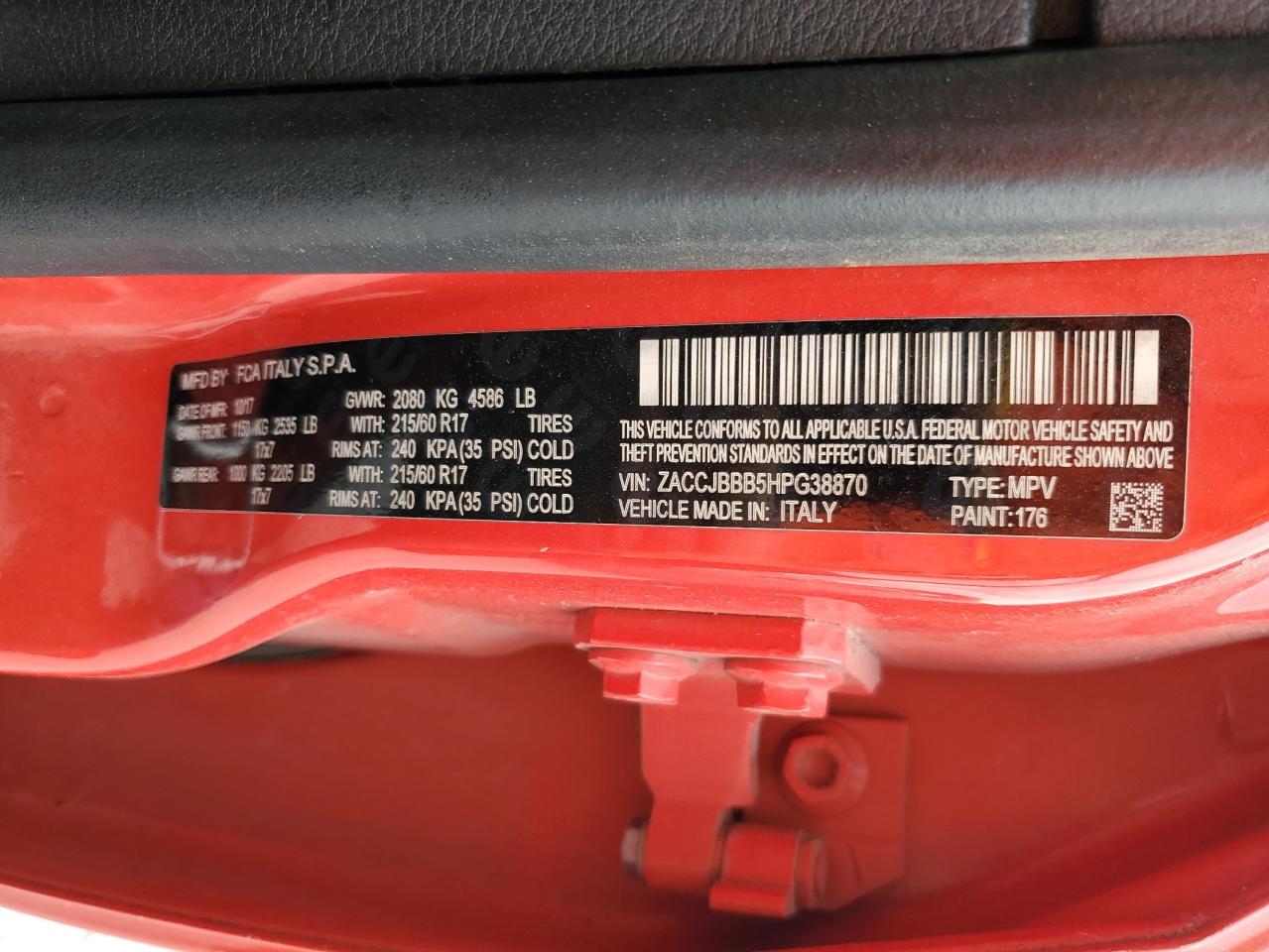 2017 Jeep Renegade Latitude VIN: ZACCJBBB5HPG38870 Lot: 82133335