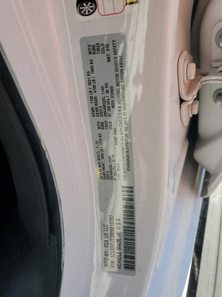 2021 Ram 1500 Laramie VIN: 1C6SRFJT3MN613787 Lot: 85681385