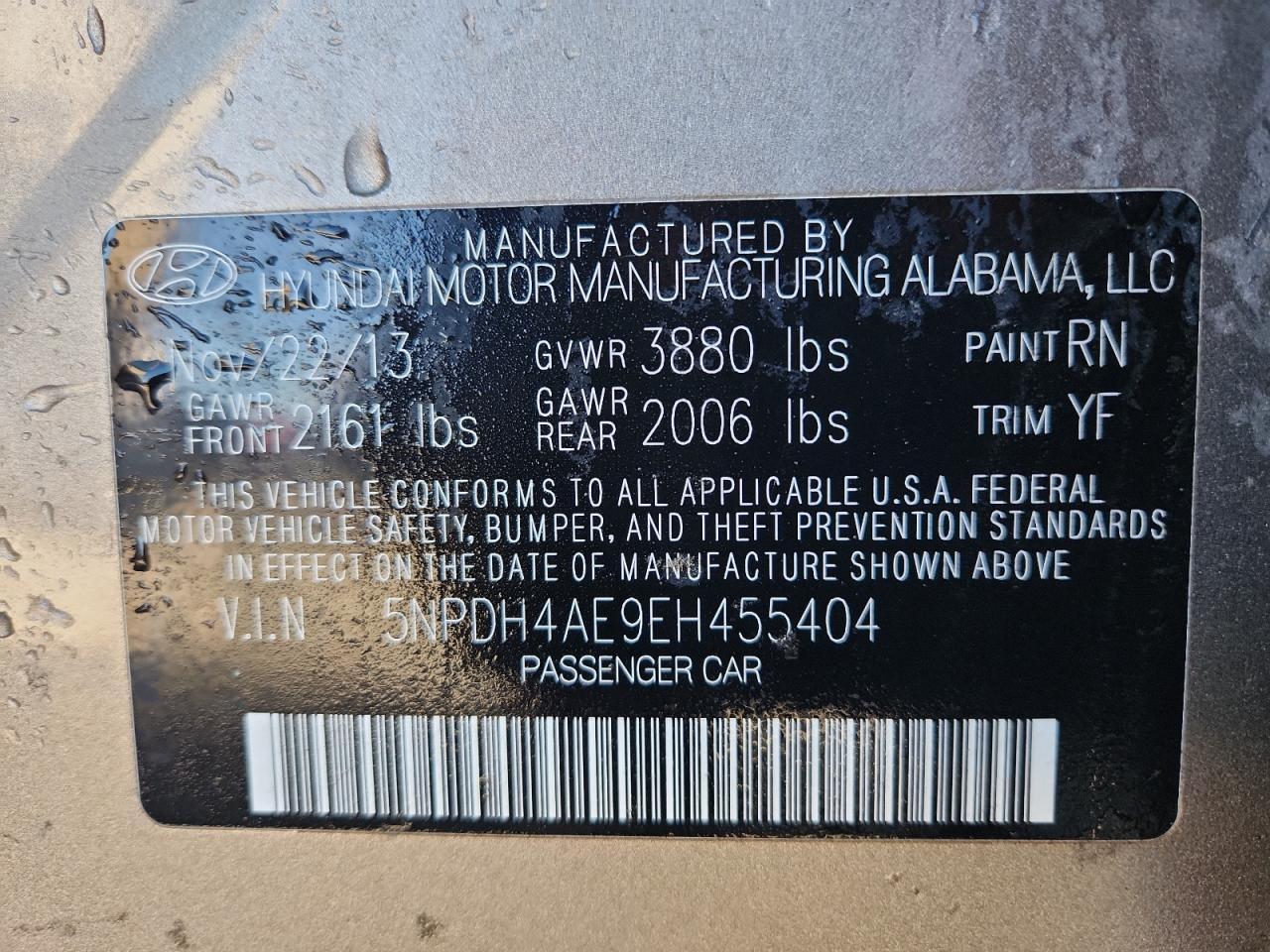 2014 Hyundai Elantra Se VIN: 5NPDH4AE9EH455404 Lot: 89860995