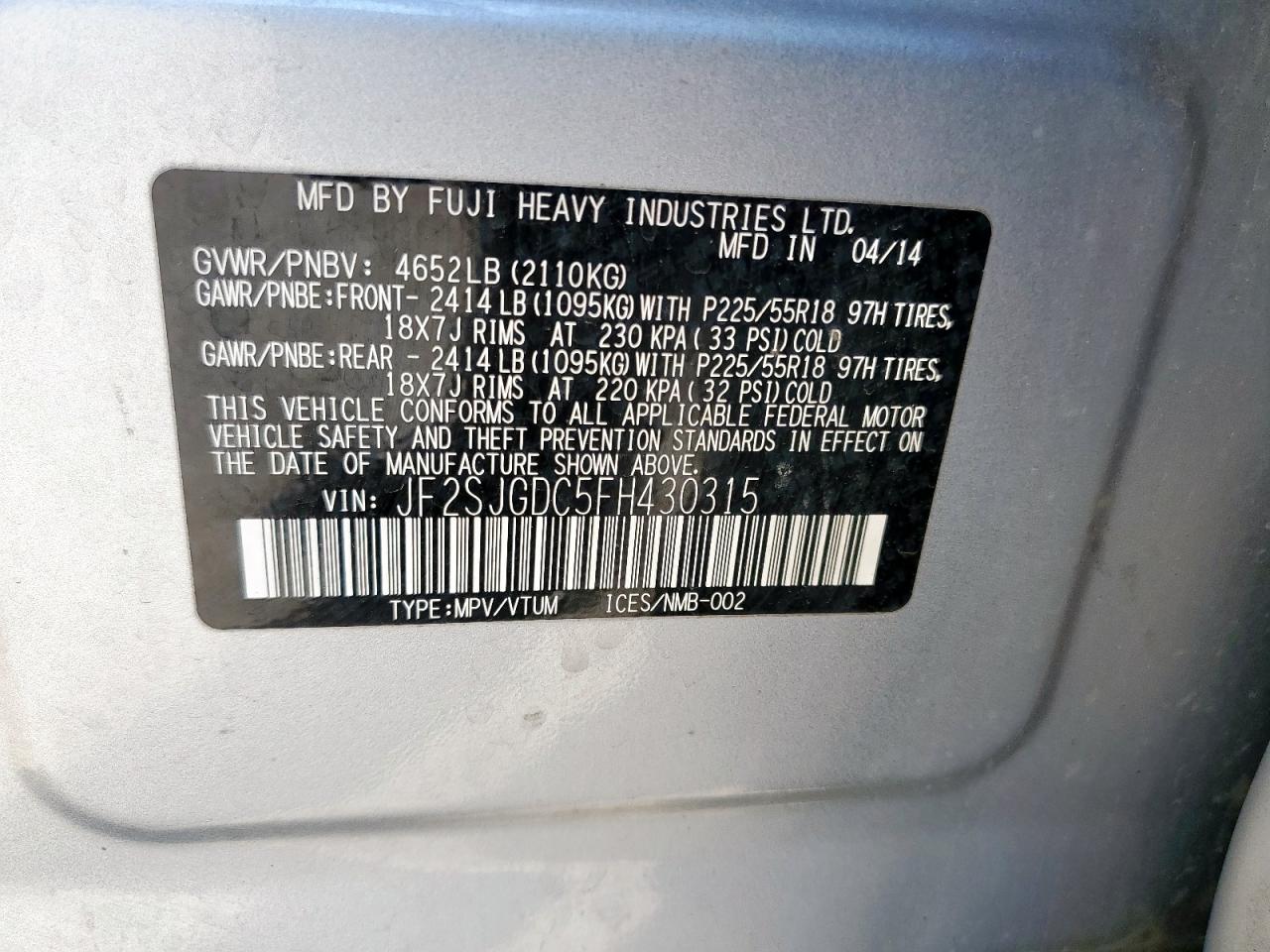 2015 Subaru Forester 2.0Xt Premium VIN: JF2SJGDC5FH430315 Lot: 85785325