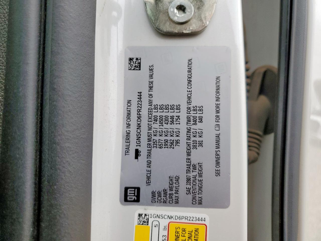 2023 Chevrolet Tahoe C1500 Lt VIN: 1GNSCNKD6PR223444 Lot: 82462525