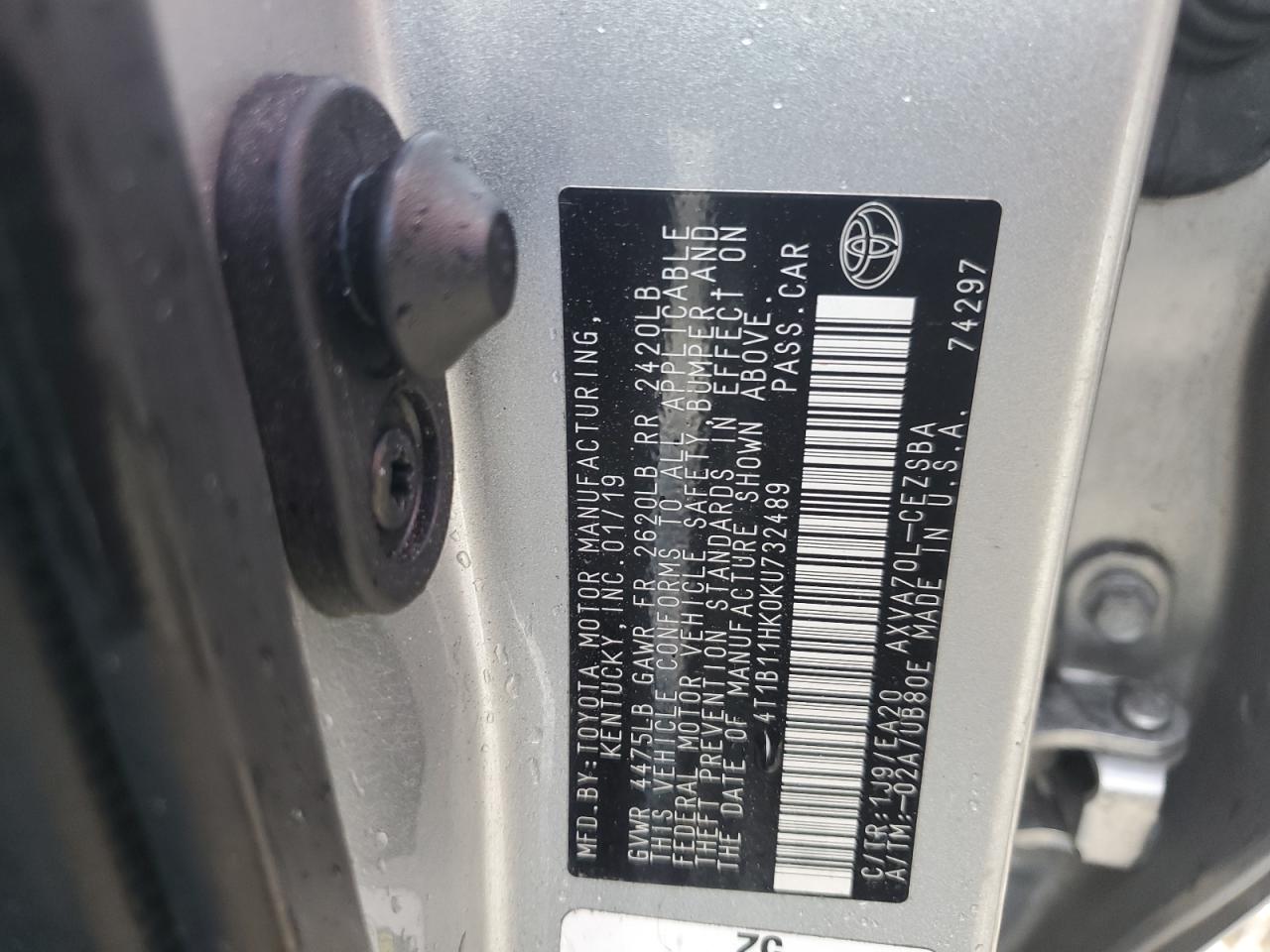 2019 Toyota Camry L VIN: 4T1B11HK0KU732489 Lot: 85676905