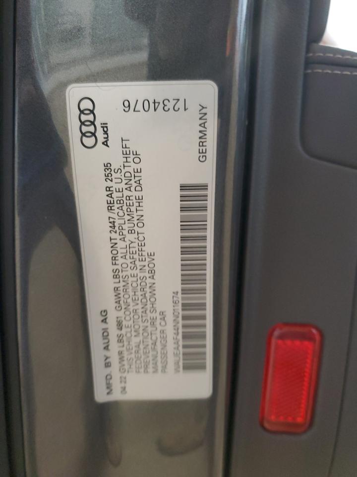 2022 Audi A4 Premium Plus 45 VIN: WAUEAAF44NN011674 Lot: 85846505
