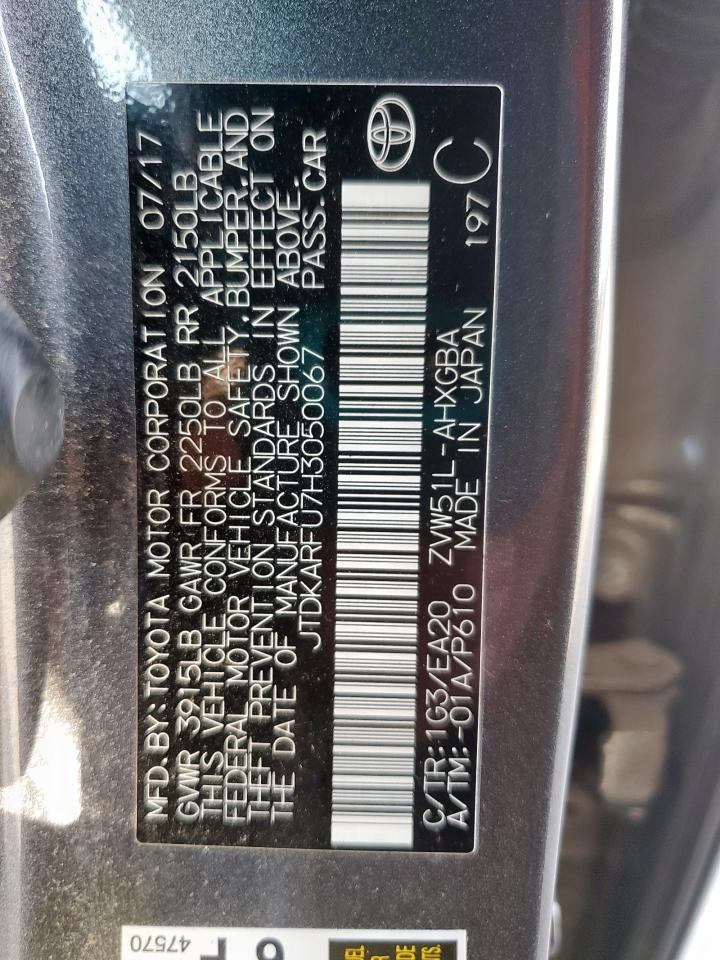 2017 Toyota Prius VIN: JTDKARFU7H3050067 Lot: 85733895