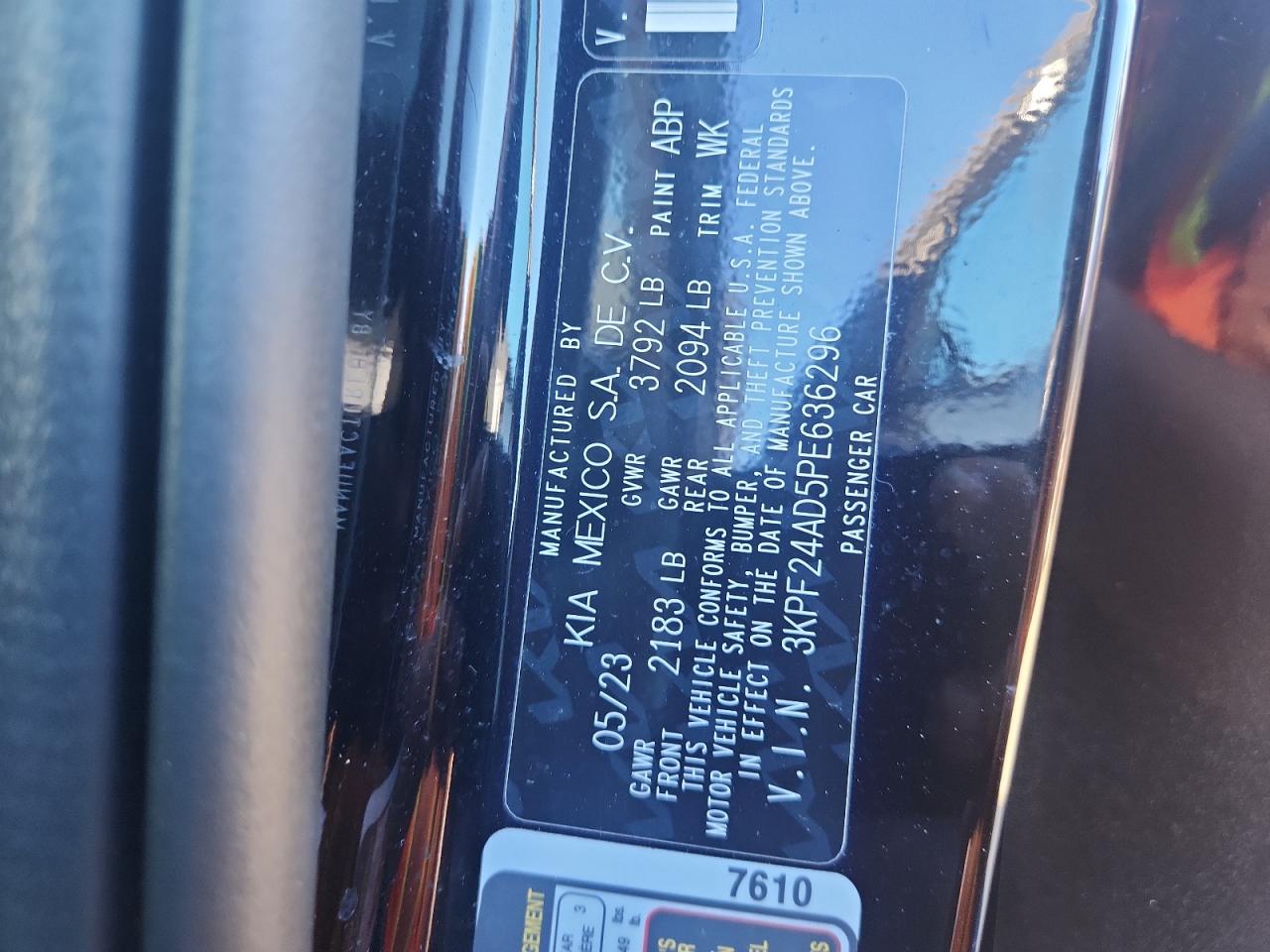 2023 Kia Forte Lx VIN: 3KPF24AD5PE636296 Lot: 90123855