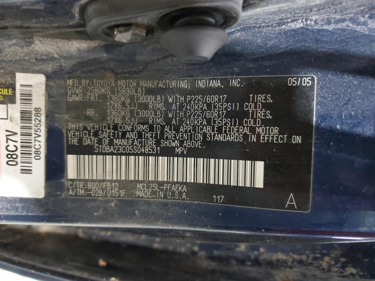 2005 Toyota Sienna Le VIN: 5TDBA23C05S048531 Lot: 84935605