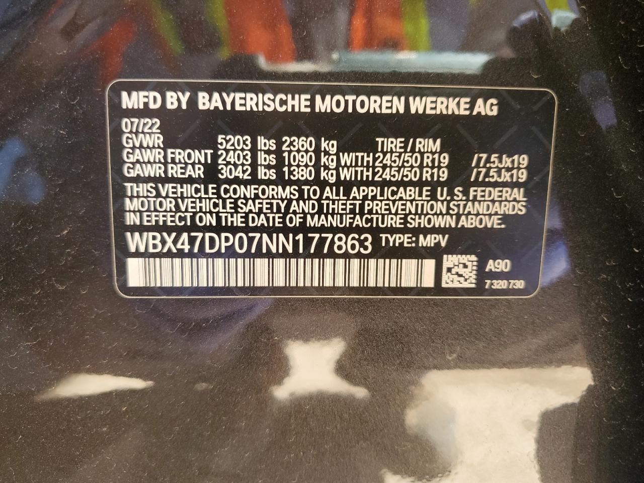 2022 BMW X3 Sdrive30I VIN: WBX47DP07NN177863 Lot: 81956195