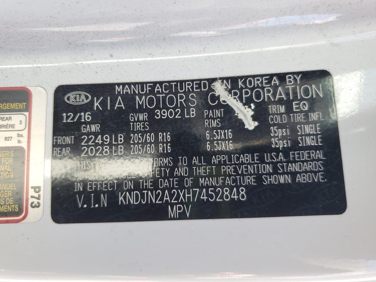 2017 Kia Soul VIN: KNDJN2A2XH7452848 Lot: 84932445